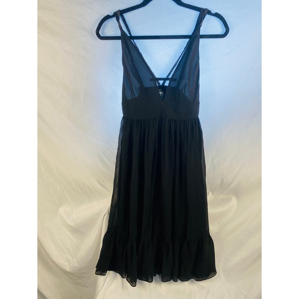J. Crew Black Silk Beaded Deep V Ruffle Dress Size 0